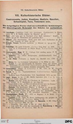 VII. Kulturhistorische Blätter (Nr. 549-603)