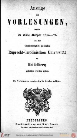 Wintersemester 1875/1876