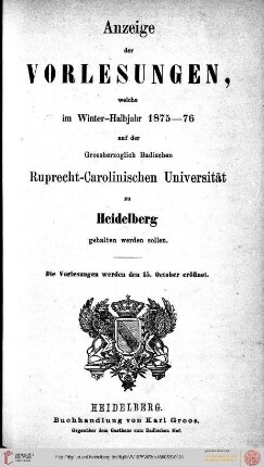 Wintersemester 1875/1876