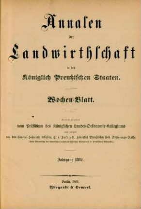 9.1869: Annalen der Landwirthschaft in den Königlich Preußischen Staaten / Wochenblatt