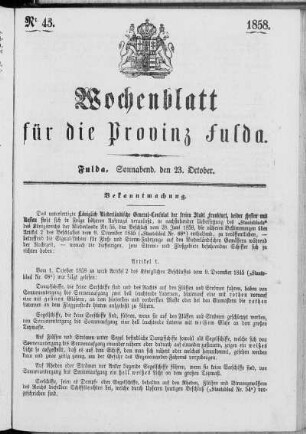 Nr. 43, Ausgabe vom 23. Oktober 1858