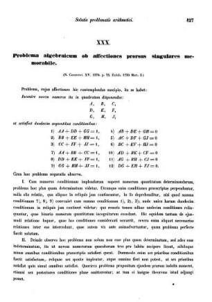 XXX. Problema algebraicum ob affectiones prorsus singulares memorabile.