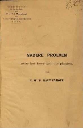 Over het bevriezen der planten