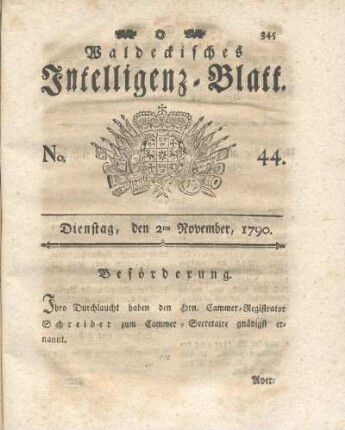 No. 44, Dienstag, den 2ten November, 1790