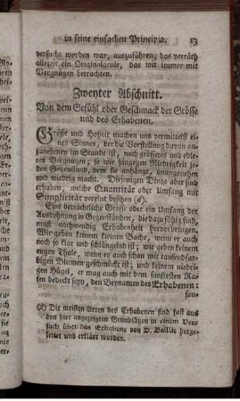 Zweyter Abschnitt. Von dem Gefühl oder Geschmack der Grösse und des Erhabenen