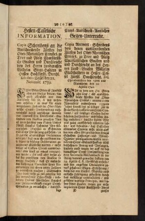 D1r-Cc3v, Heßen-Casselische Information. Creys-Auschreib-Amtlicher Gegen-Unterricht.