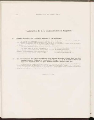 Handschriften der k. k. Studienbibliothek in Klagenfurt.