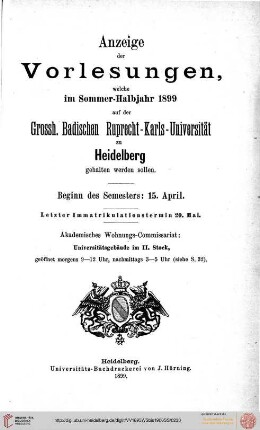 Sommersemester 1899