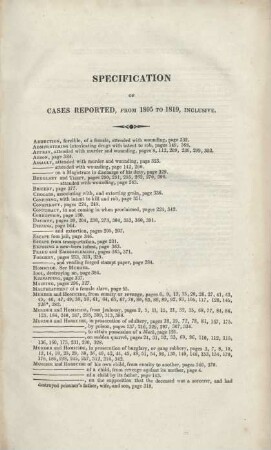 Specification of cases reported, from 1805 to 1819, inclusive