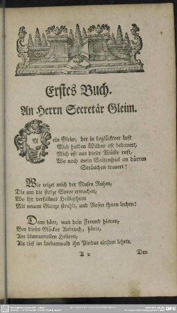 Erstes Buch. An Herrn Secretär Gleim