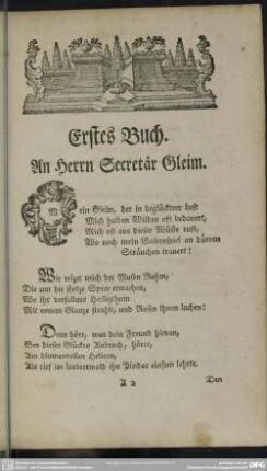 Erstes Buch. An Herrn Secretär Gleim