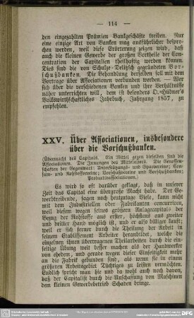 XXV. Über Associationen, insbesondere über die Vorschußbanken