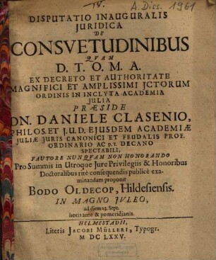 Disputatio Inauguralis Iuridica De Consuetudinibus