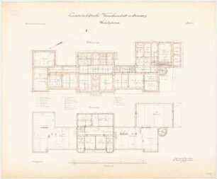 Landwirtschaftliche Versuchsanstalt, Bromberg Hauptgebäude: Grundriss Kellergeschoss Dachgeschoss 1:100
