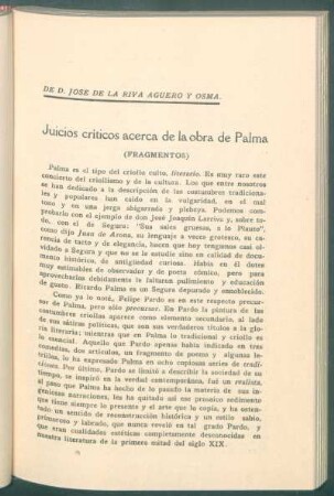 Juicios críticos acerca de la obra de Palma - (Fragmentos)