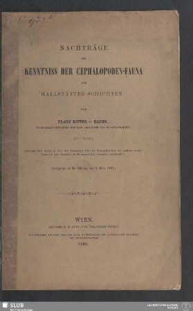 2: Nachträge zur Kenntniss der Cephalopoden-Fauna der Hallstätter Schichten : (vorgelegt in der Sitzung am 8. März 1860); (mit 5 Tafeln)