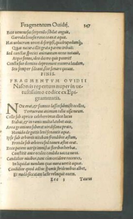 Fragmentum Ovidii Nasonis repertum nuper in vetustissimo codice ex Epigrammatis.