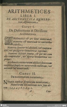 Liber I. De Arithmetica Numerorum absolutorum