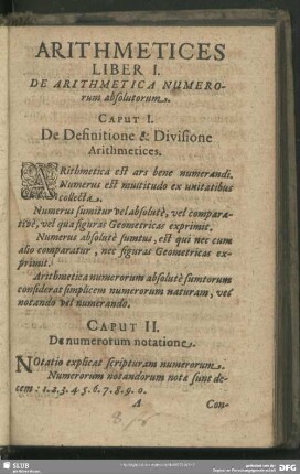 Liber I. De Arithmetica Numerorum absolutorum