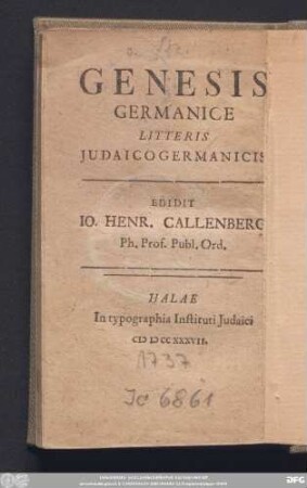 Genesis Germanice Litteris Judaicogermanicis
