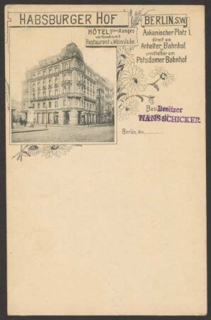 Ansichtskarte "Habsburger Hof" mit Restaurant, Askanischer Platz 1