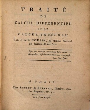 Traité De Calcul Différentiel Et De Calcul Intégral. 2