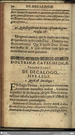Doctrinae Catecheticae Primum Caput. De Decalogo. Sive Lege