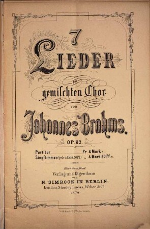 7 Lieder : für gem. Chor ; op. 62