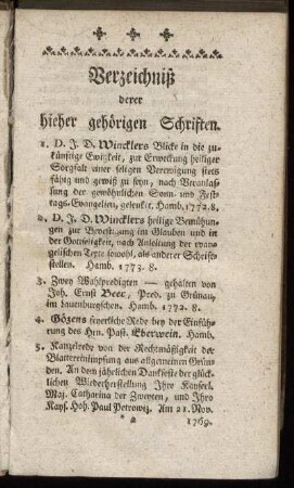 Verzeichniß derer hieher gehörigen Schriften.