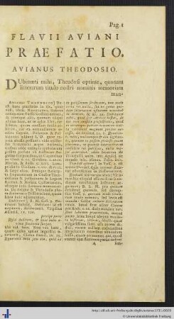 Flavii Aviani Praefatio.