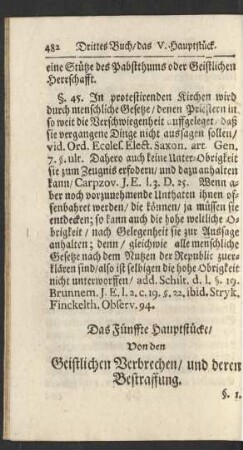 Das Fünffte Hauptstücke/ Von den Geistlichen Verbrechen/ und deren Bestraffung