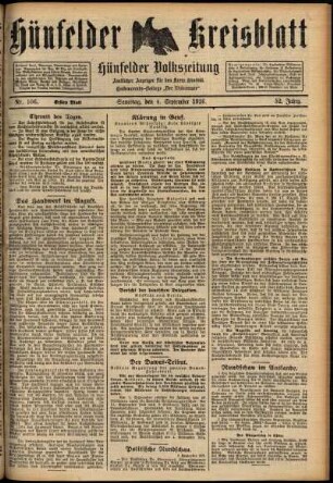 Erste Ausgabe vom Samstag, den 04. September 1926.
