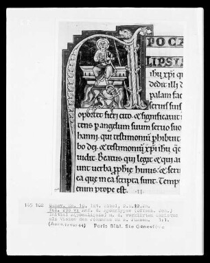 Bibel des Manerius Teil 3 — Anfang der Apokalypse (Offenbarung) mit Initiale A (pocalipsi), Folio 298 verso