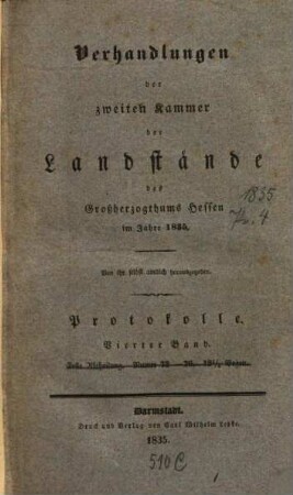 Verhandlungen der Zweiten Kammer der Landstände des Großherzogthums Hessen. Protokolle. 1835,4