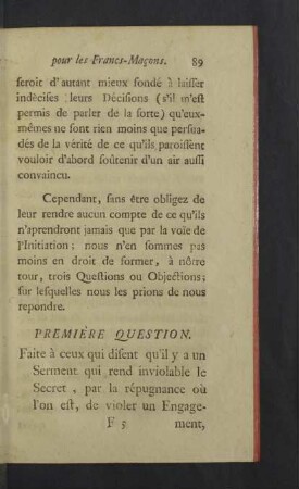 Premiere - Troisieme question.