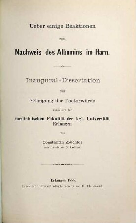 Ueber einige Reaktionen zum Nachweis des Albumins im Harn
