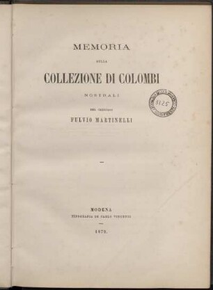 Memoria Sulla Collezione Di Colombi Nostrali