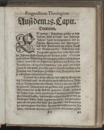 Prognosticon Theologium Auß dem 28. Capit. Deuteron.