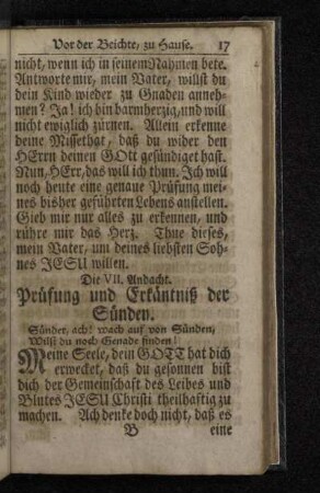 Die VII. Andacht. Prüfung und Erkäntniß der Sünden.
