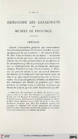 Répertoire des catalogues des musées de province