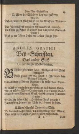 Andreae Gryphii Bey-Schrifften. Das ander Buch