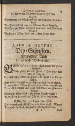 Andreae Gryphii Bey-Schrifften. Das ander Buch