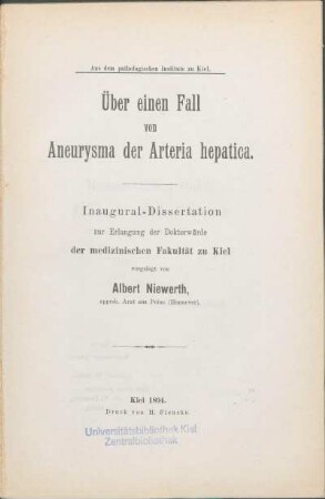 Über einen Fall von Aneurysma der Arteria hepatica