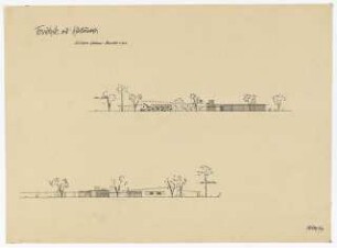 Tennishalle mit Klubräumen, Argentinische Allee, Berlin-Zehlendorf: Nordansicht, Südansicht 1:200