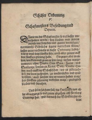 V. Schafmeisters Besoldung und Deputat.
