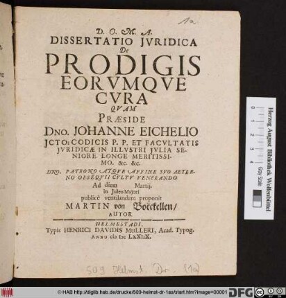Dissertatio Iuridica De Prodigis Eorumque Cura