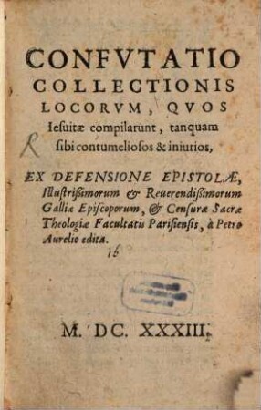 Confutatio Collectionis locorum, quos Jesuitae compilarunt, tamquam sibi contumeliosos et injurios