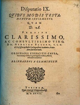 Classis II. disp. IX. Quibus modis testamentum infirmetur