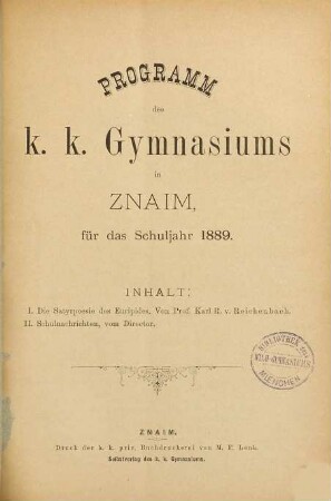 Programm des K.K. Gymnasiums in Znaim : für das Schuljahr .... 1888/89