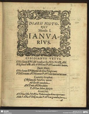 Diarii Historici Mensis I. Ianuarius